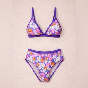 Purple Floral Two-Piece Women's Swim Set